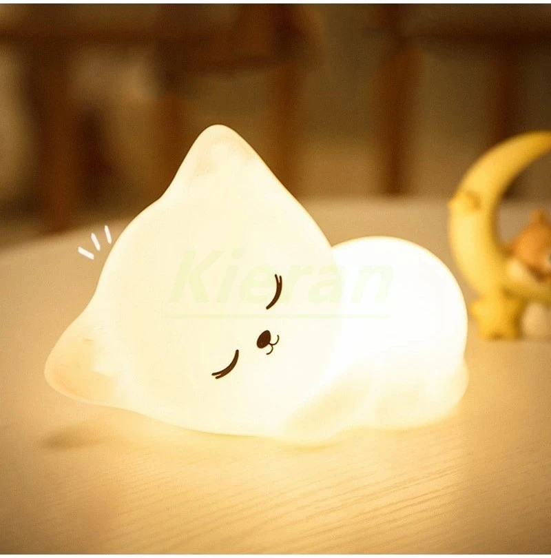 Luces LED nocturnas de silicona suave para niños y bebés, recargable por USB Lámpara de pie, luz creativa de dibujos animados para decoración de habitación, siete colores