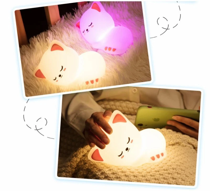 Luces LED nocturnas de silicona suave para niños y bebés, recargable por USB Lámpara de pie, luz creativa de dibujos animados para decoración de habitación, siete colores