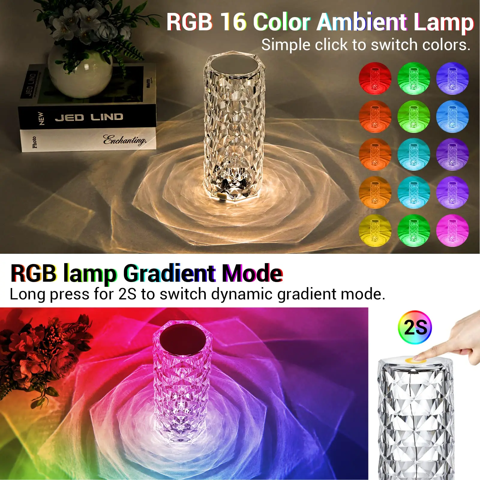 Lámpara Cristal RGB Rosa - Iluminación Elegante y Regalo Perfecto