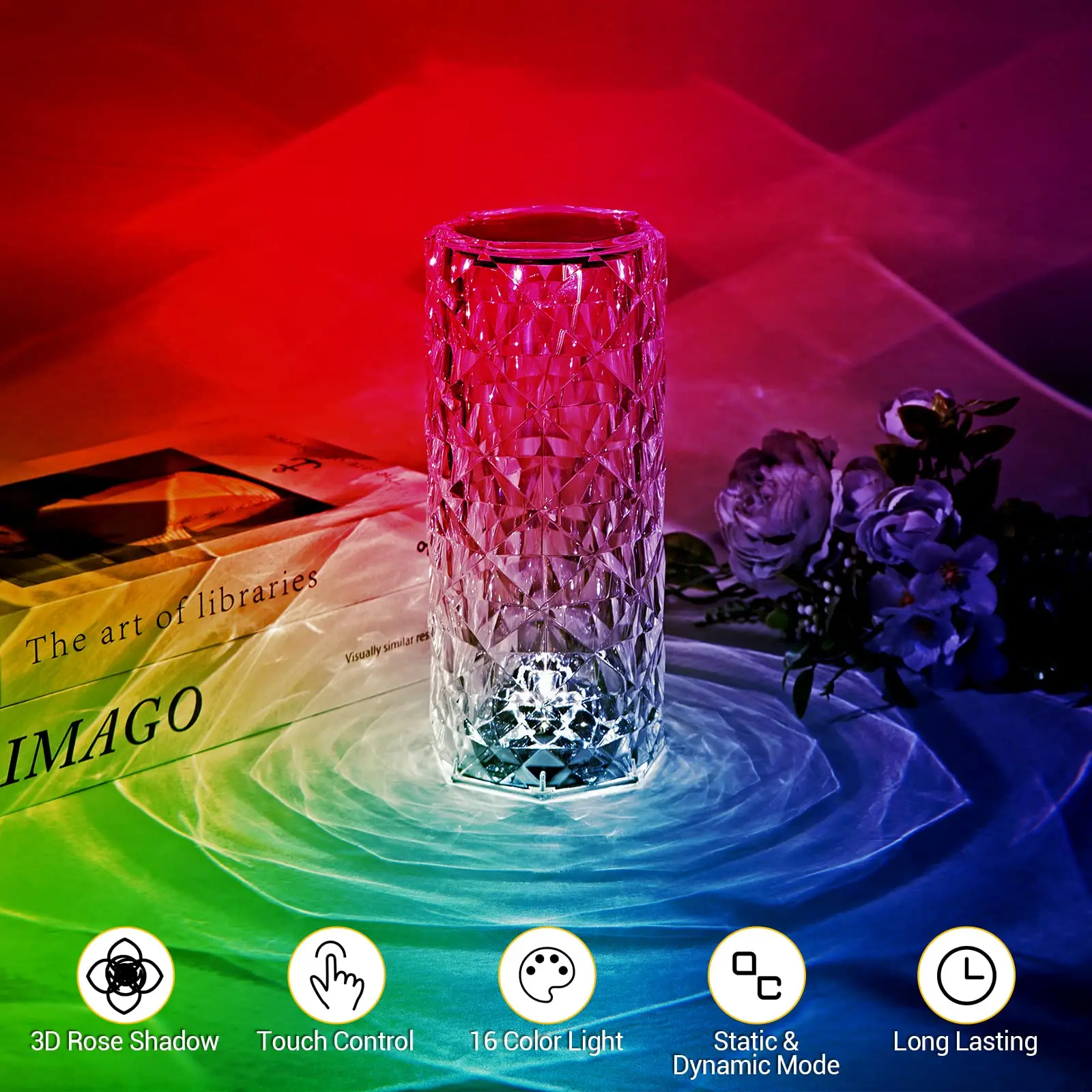 Lámpara Cristal RGB Rosa - Iluminación Elegante y Regalo Perfecto