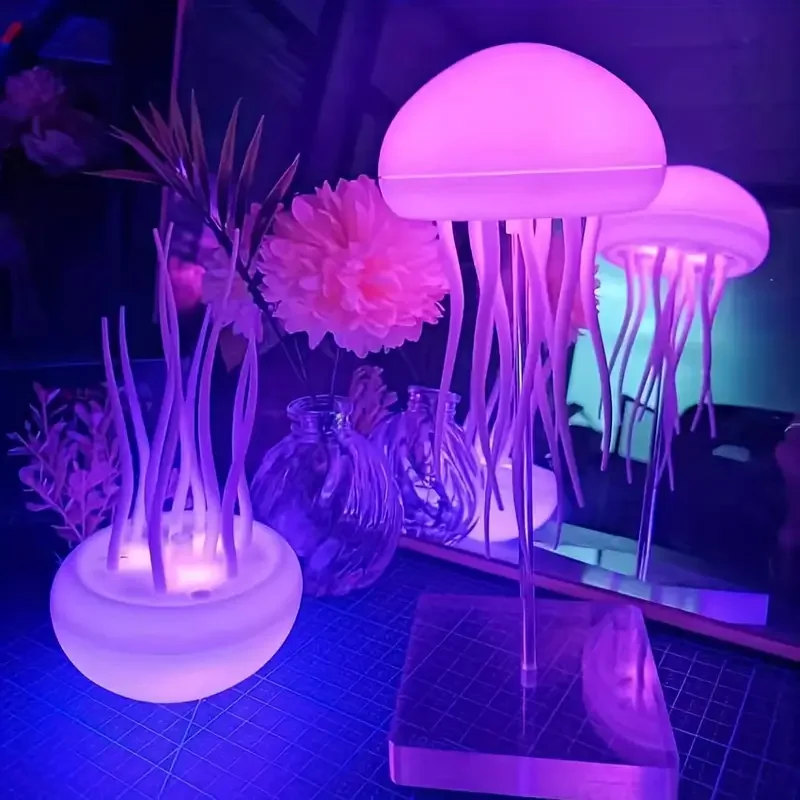 Lámpara de mesa de medusas moderna, recargable por USB, luz nocturna LED que cambia de Color ajustable con Base de plástico pulido