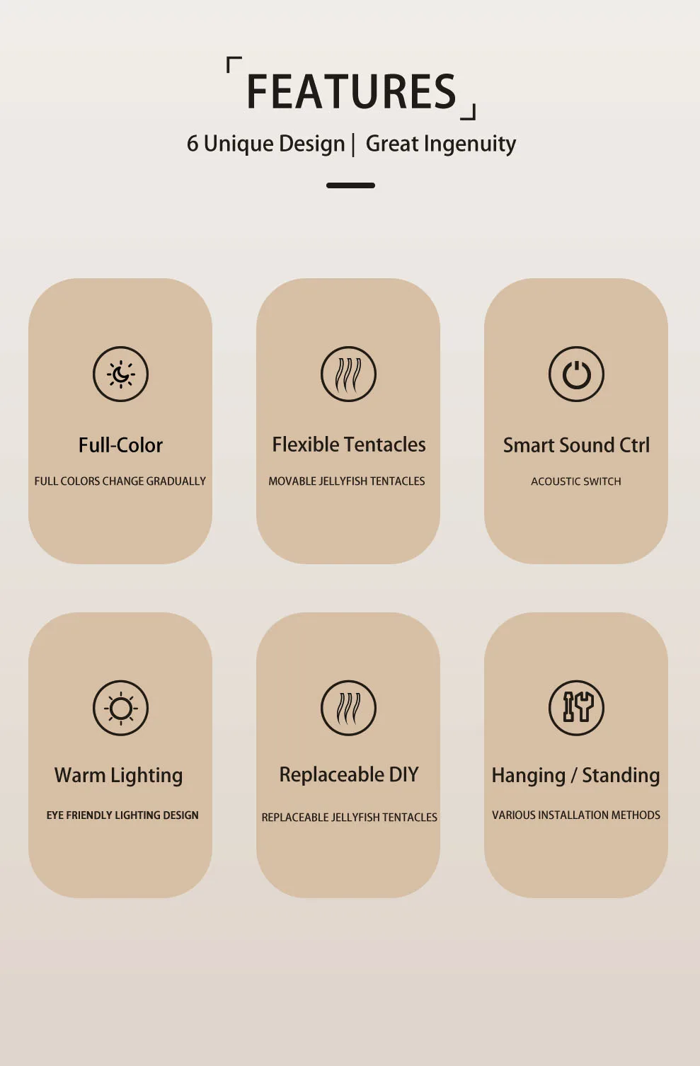 Lámpara de mesa de medusas moderna, recargable por USB, luz nocturna LED que cambia de Color ajustable con Base de plástico pulido