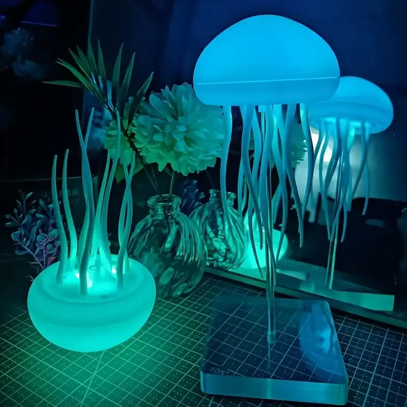 Lámpara de mesa de medusas moderna, recargable por USB, luz nocturna LED que cambia de Color ajustable con Base de plástico pulido