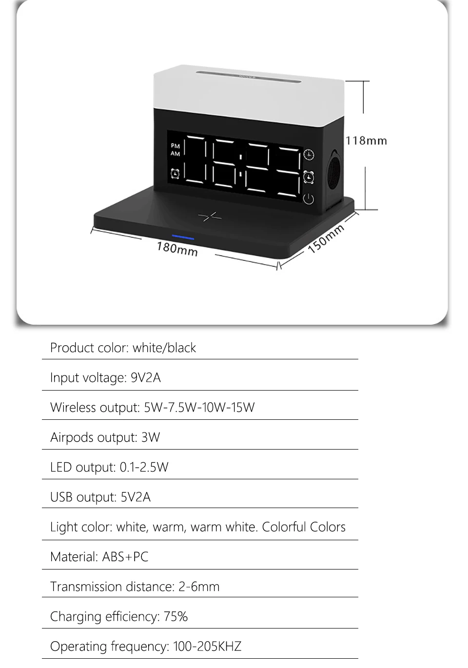 Estación de Carga Inalámbrica 6 en 1 – Cargador Rápido Qi con Luz RGB y Reloj Digital Estación de Carga Inalámbrica 6 en 1 – Cargador Rápido Qi con Luz RGB y Reloj Digital