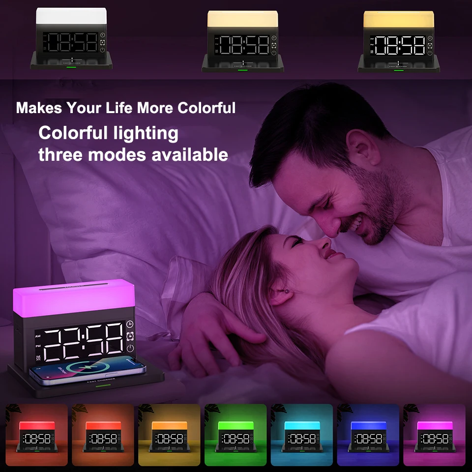 Estación de Carga Inalámbrica 6 en 1 – Cargador Rápido Qi con Luz RGB y Reloj Digital Estación de Carga Inalámbrica 6 en 1 – Cargador Rápido Qi con Luz RGB y Reloj Digital