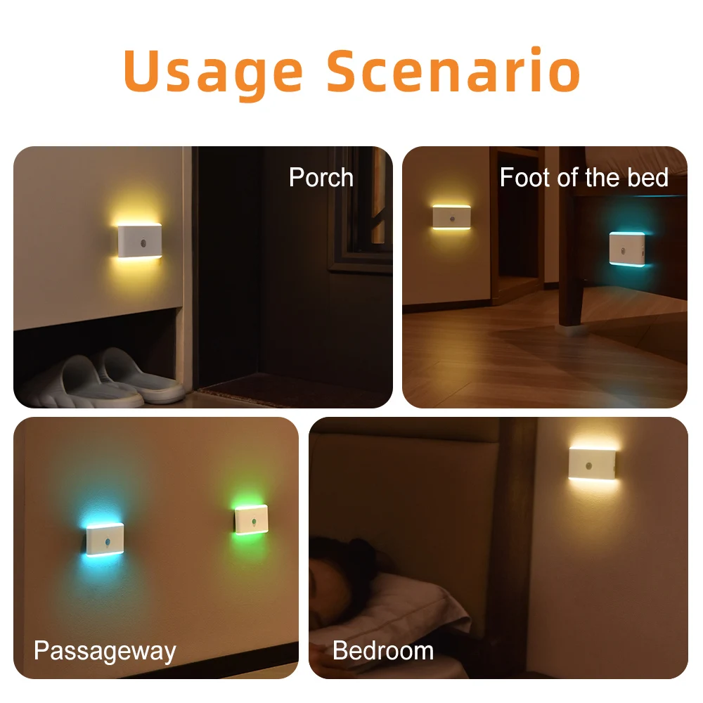 Luz nocturna LED con sensor de movimiento, lámpara de escalera de 3 modos, iluminación regulable con batería, para interior, dormitorio, gabinete, regalo, decoración del hogar